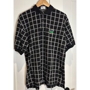Harrods Knightsbridge Mens Black Grid Polo Shirt St Andrews Scotland Crest L VTG